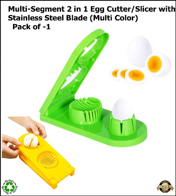 Mlti-Segment 2 in 1 Egg Cutter/Slicer with Stainless Steel Blade (Multi Color) Pack of 1 